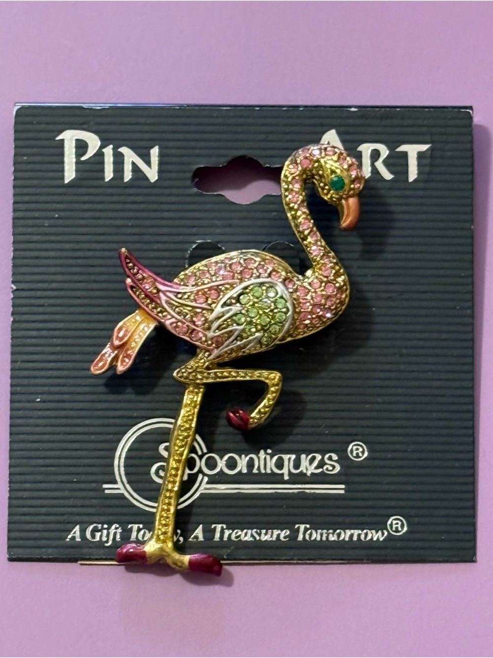 New Jeweled Flamingo Brooch - Pink & Gold